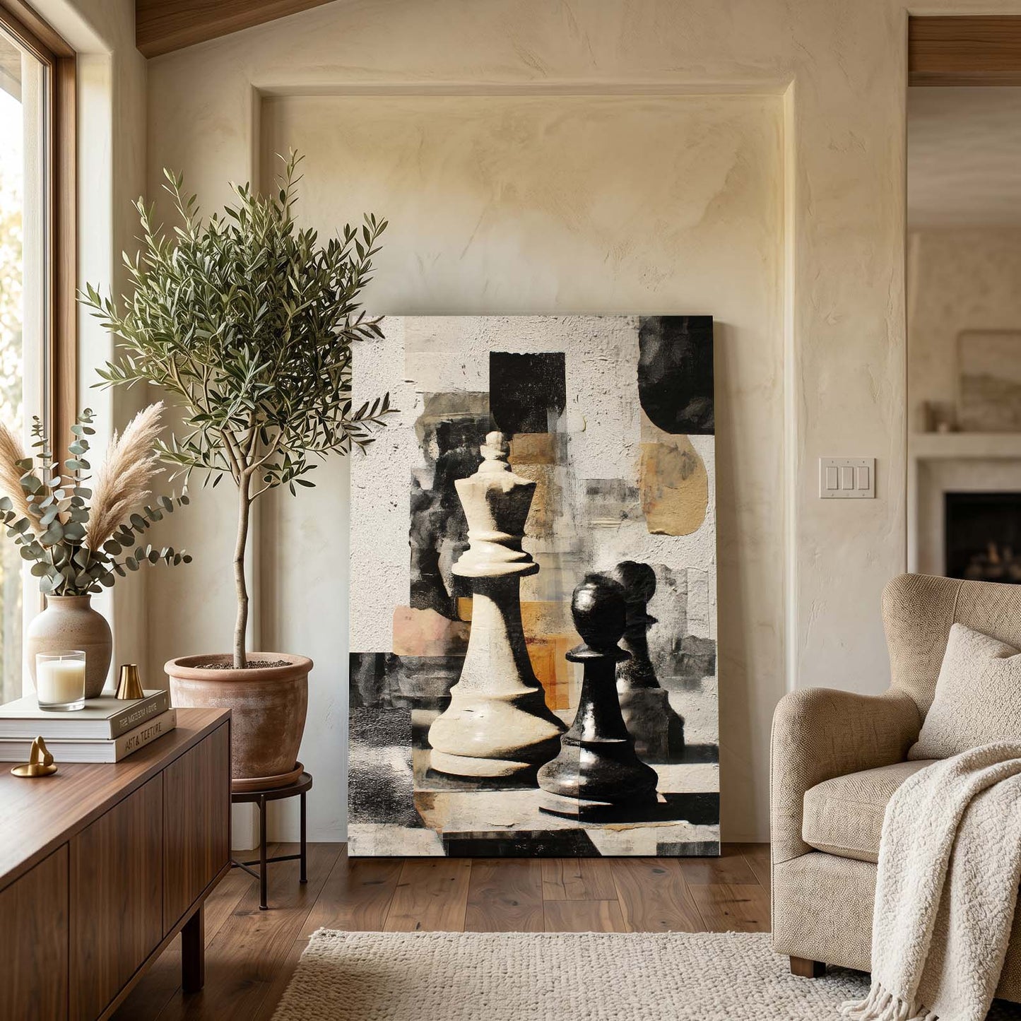 Mid Century Collage Chess Wall Decor – styled in a furnished interior