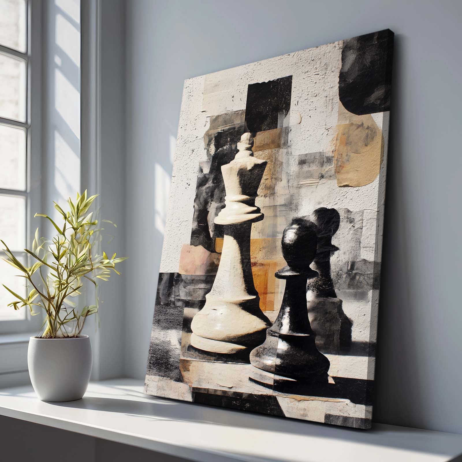 Mid Century Collage Chess Wall Decor – styled in a furnished interior
