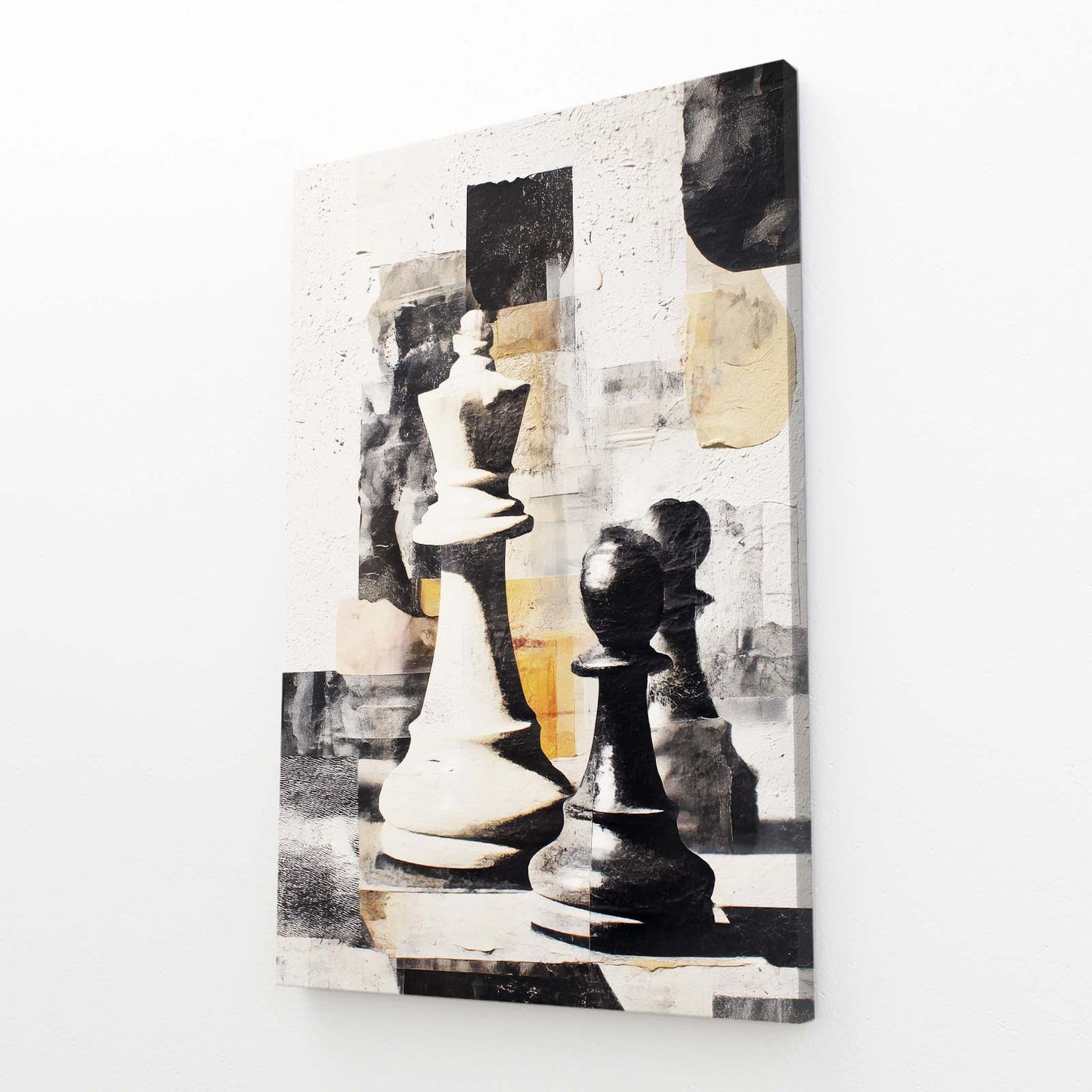 Mid Century Collage Chess Wall Decor – angled canvas view on white background