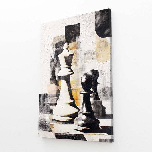 Mid Century Collage Chess Wall Decor – angled canvas view on white background