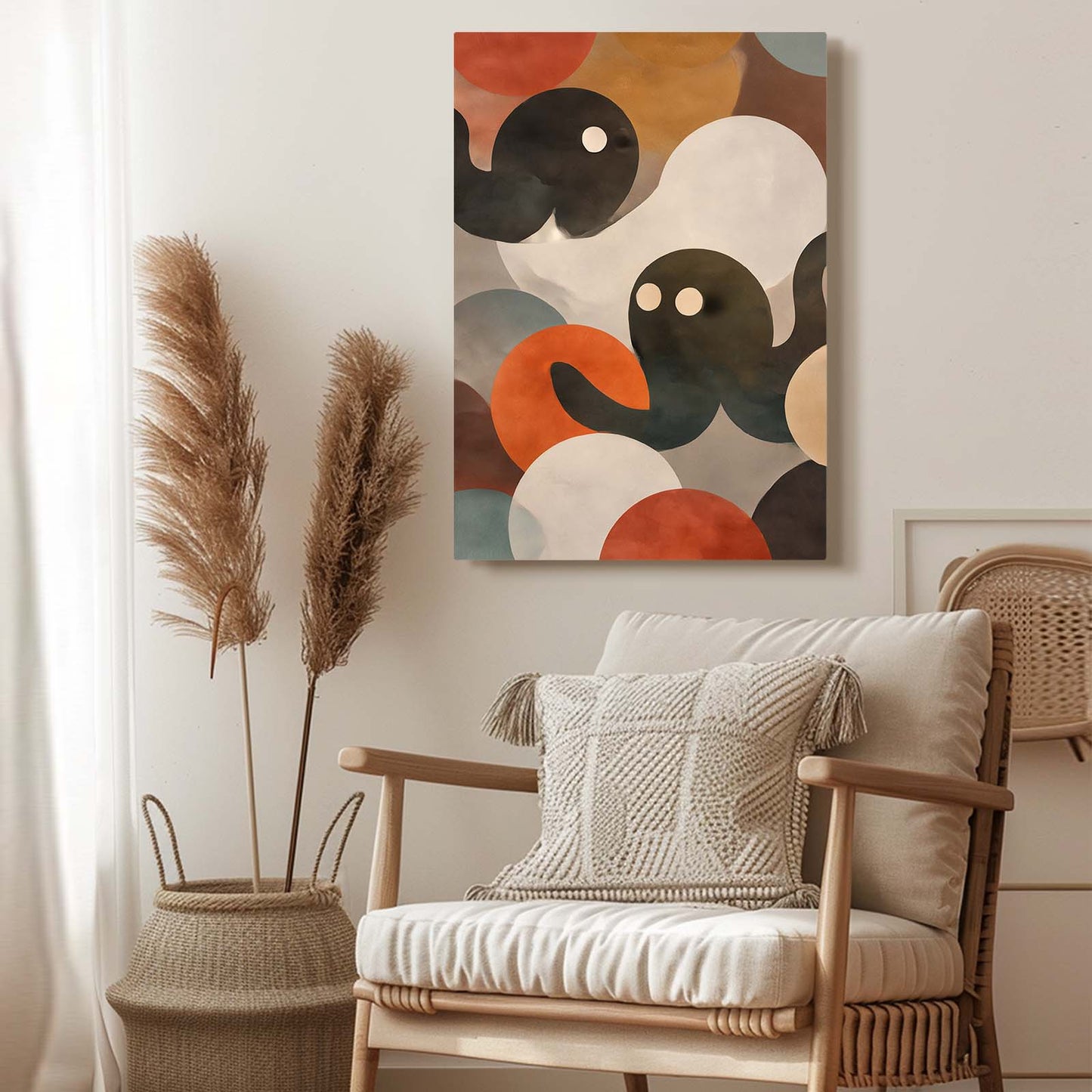 Mid Century Shapes Octopus Prints – styled in a furnished interior
