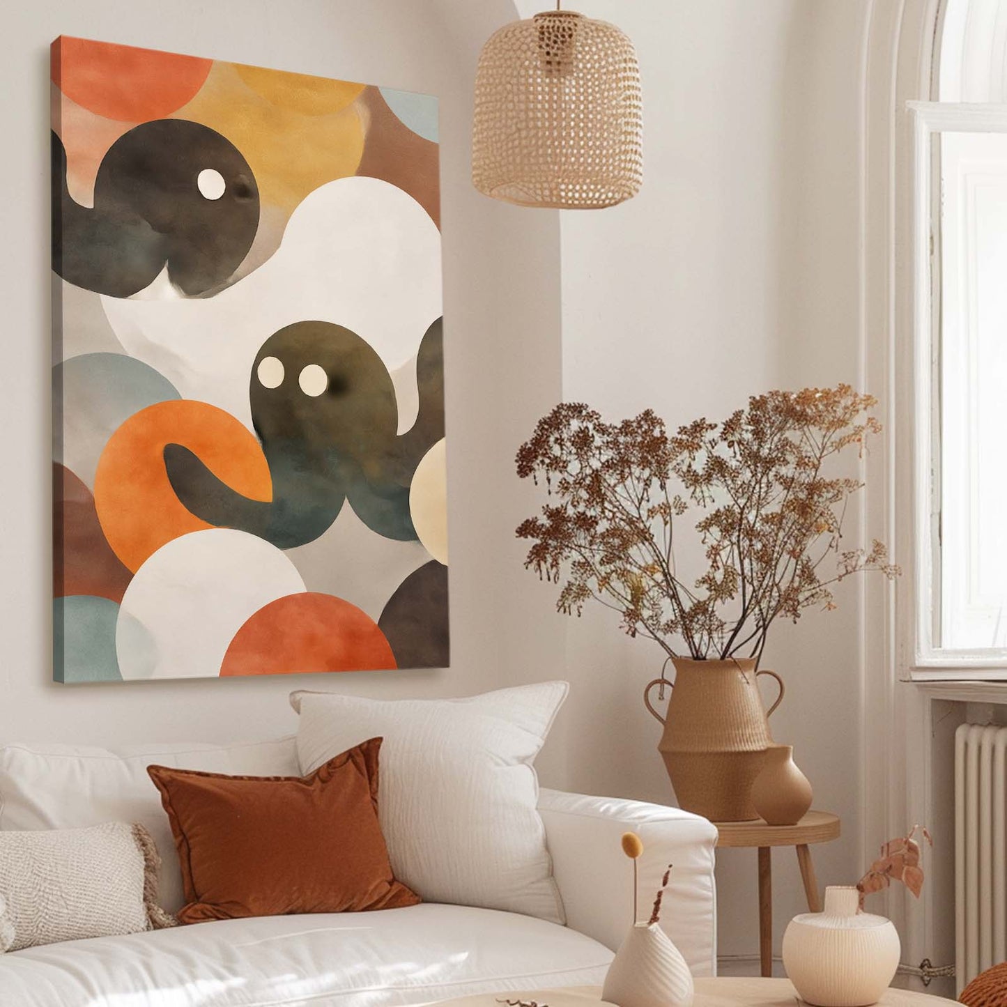 Mid Century Shapes Octopus Prints – styled in a furnished interior