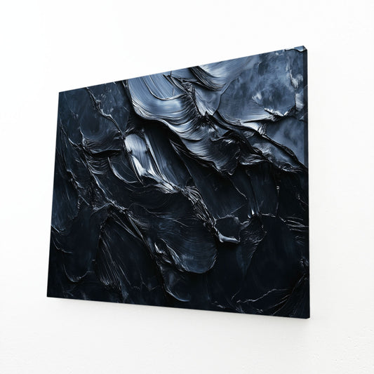 Midnight Impasto Texture Abstract Canvas – angled canvas view on white background