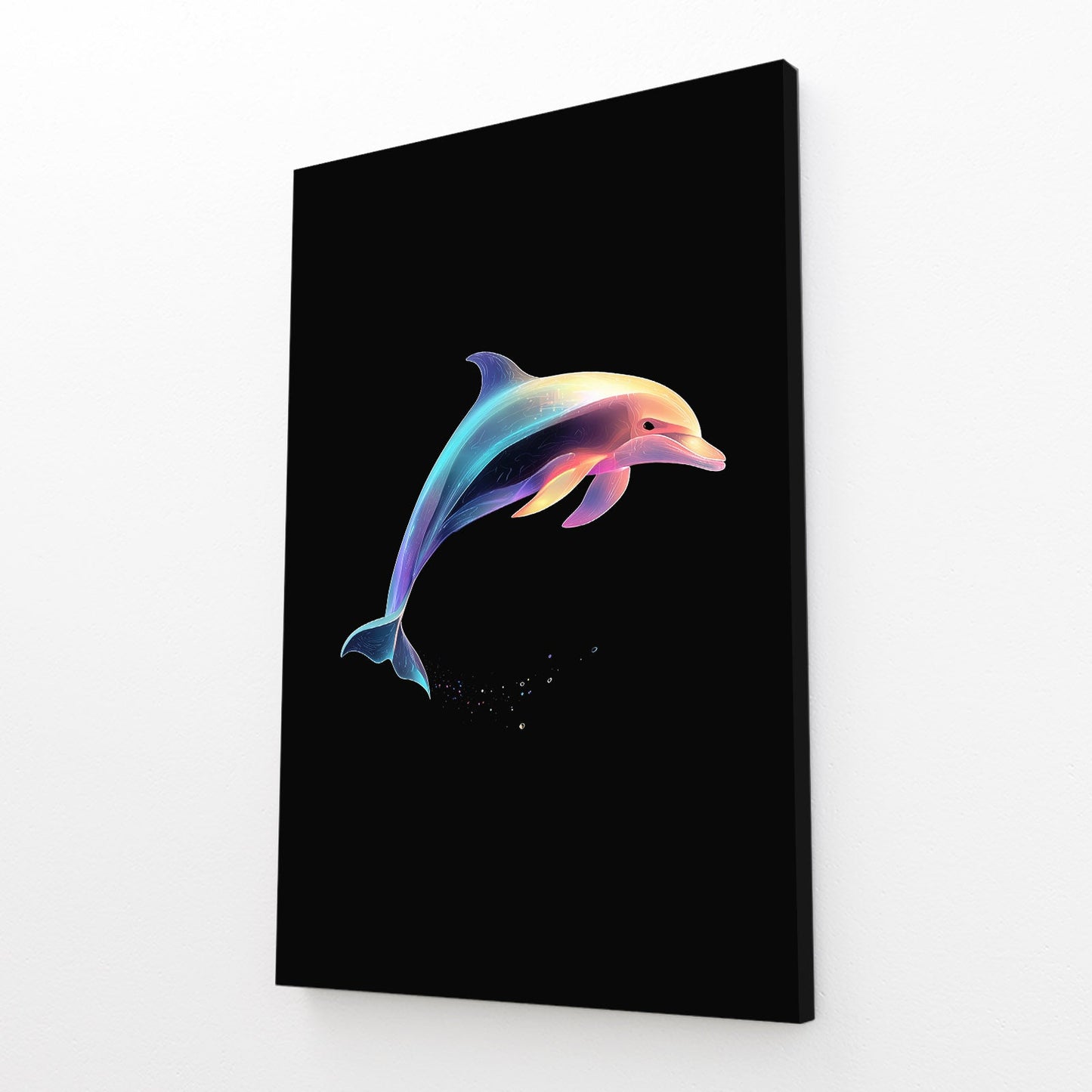 Midnight Pastel Dolphin Wall Art – angled canvas view on white background