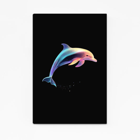 Midnight Pastel Dolphin Wall Art – with Premium Black wood frame on white background