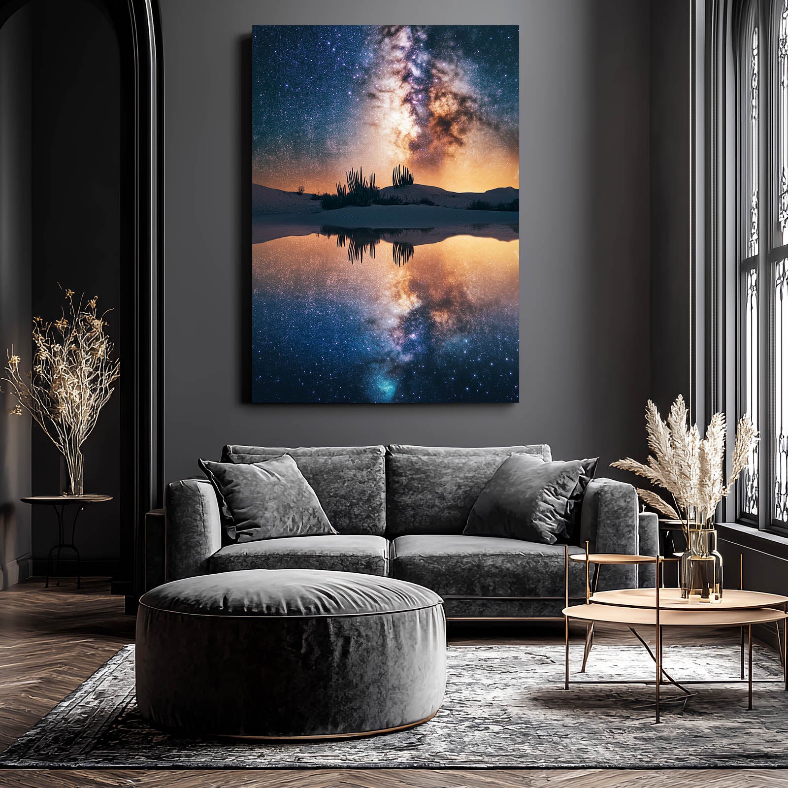 Milky Way Lake Cactus Canvas – styled in a furnished interior
