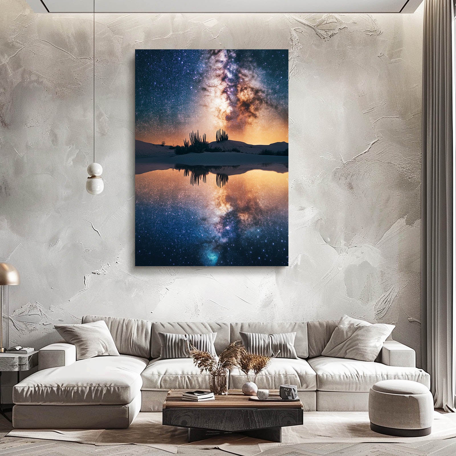Milky Way Lake Cactus Canvas – styled in a furnished interior
