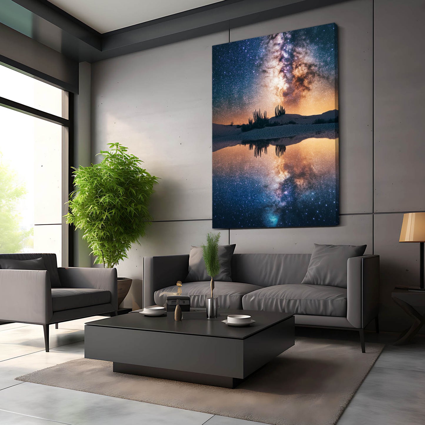 Milky Way Lake Cactus Canvas – styled in a furnished interior