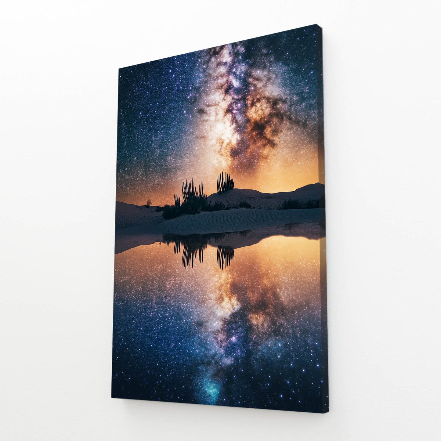 Milky Way Lake Cactus Canvas – angled canvas view on white background