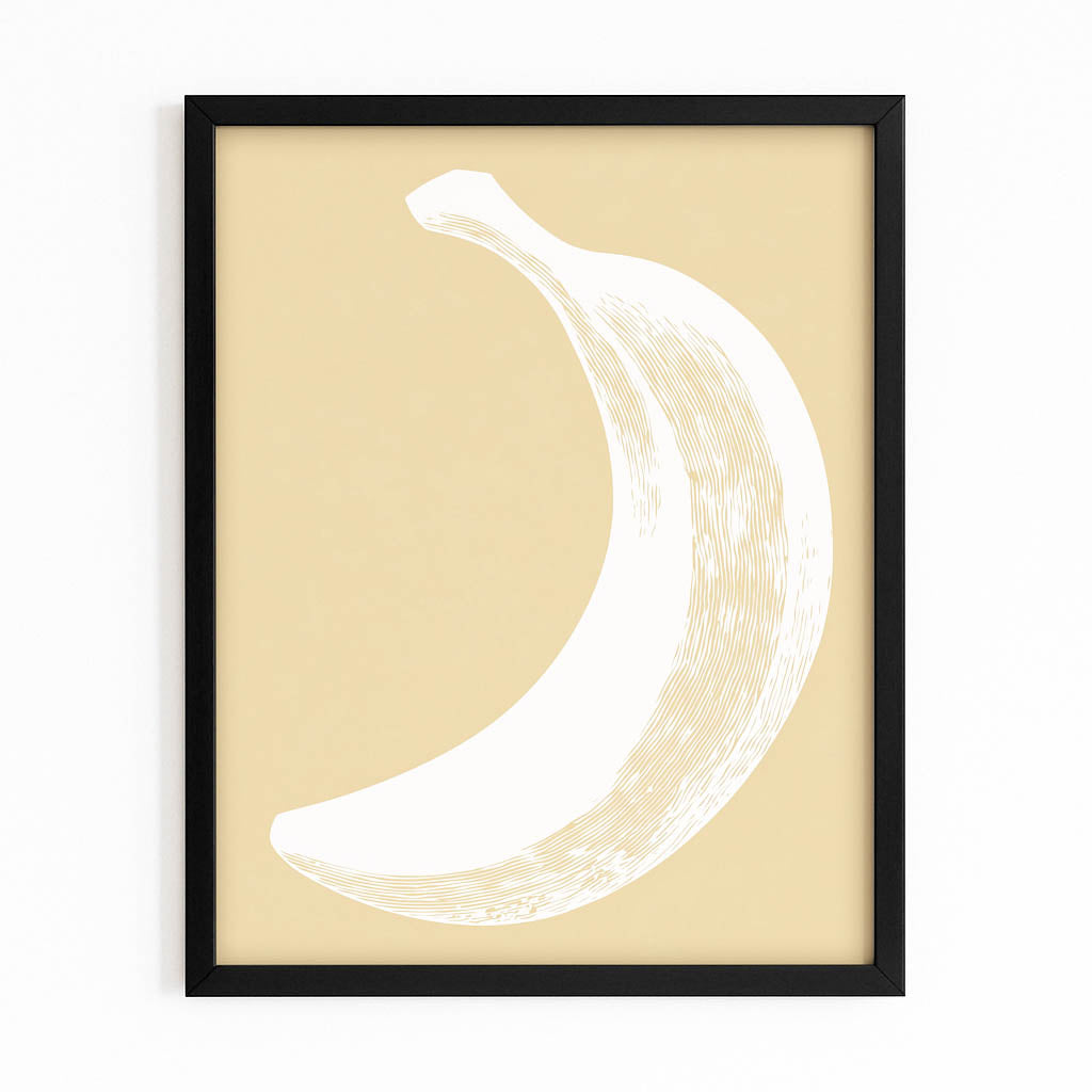 Minimal Banana Tan Fruit Canvas – with Premium Black frame on white background