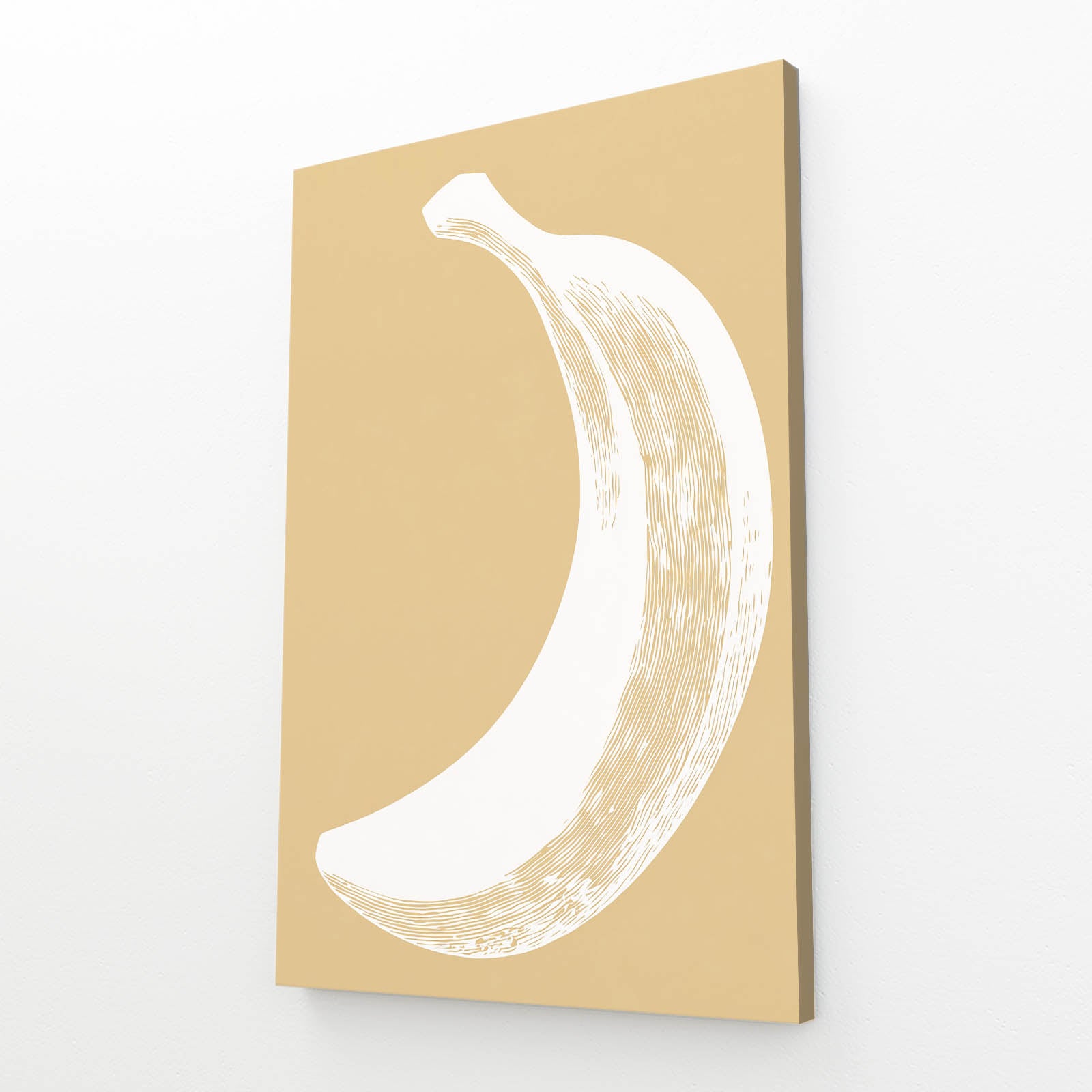 Minimal Banana Tan Fruit Canvas – angled canvas view on white background