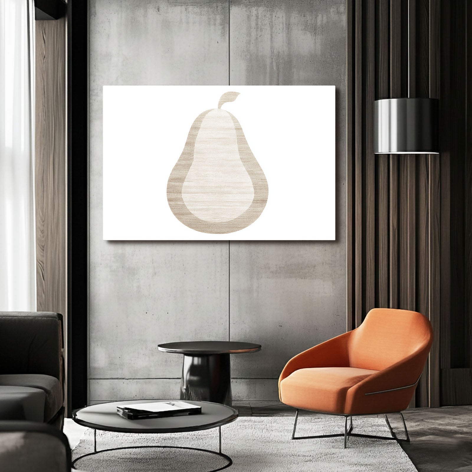 Minimal Beige Pear Fruit Canvas Art – styled in a furnished interior