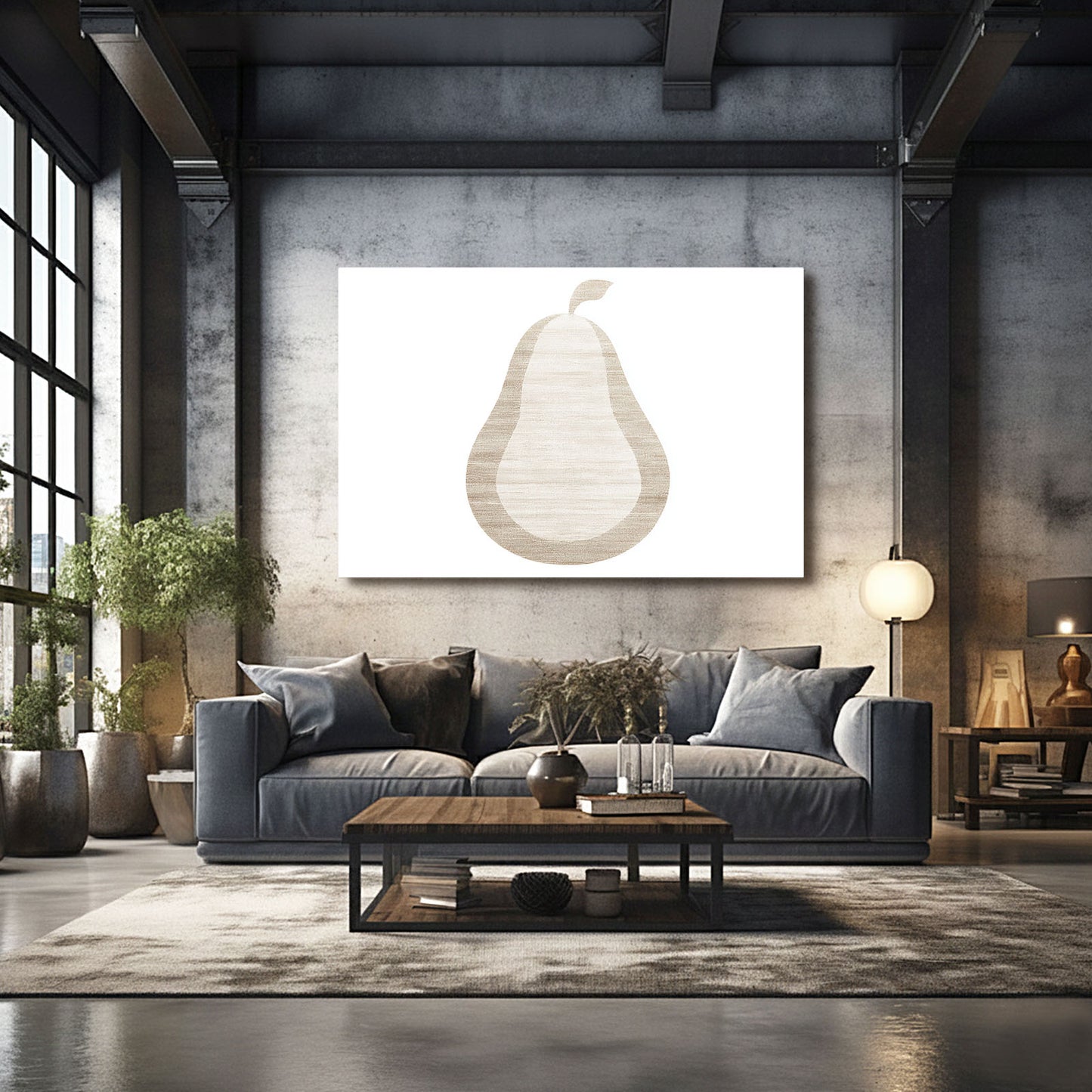 Minimal Beige Pear Fruit Canvas Art – styled in a furnished interior