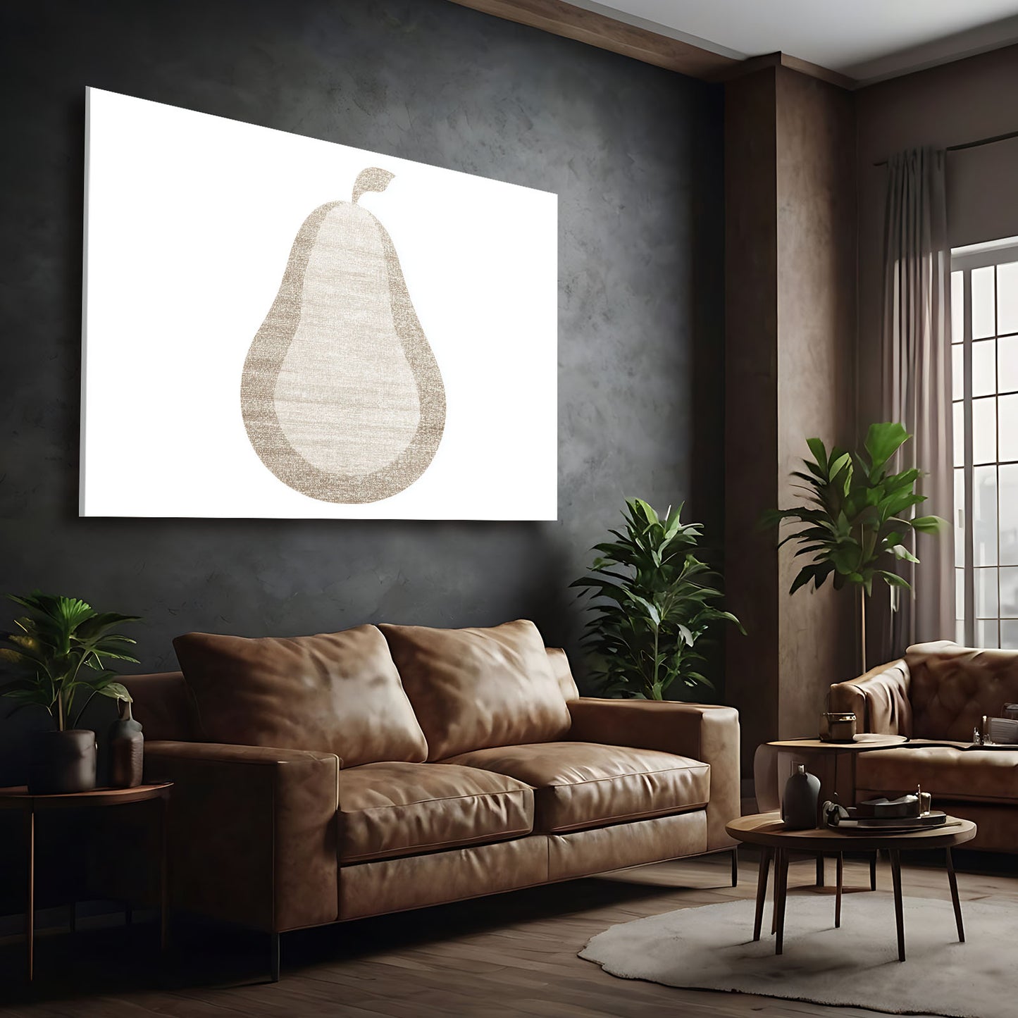 Minimal Beige Pear Fruit Canvas Art – styled in a furnished interior