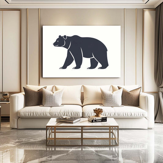Minimal Black Silhouette Bear Art — line canvas print, styled in a furnished interior