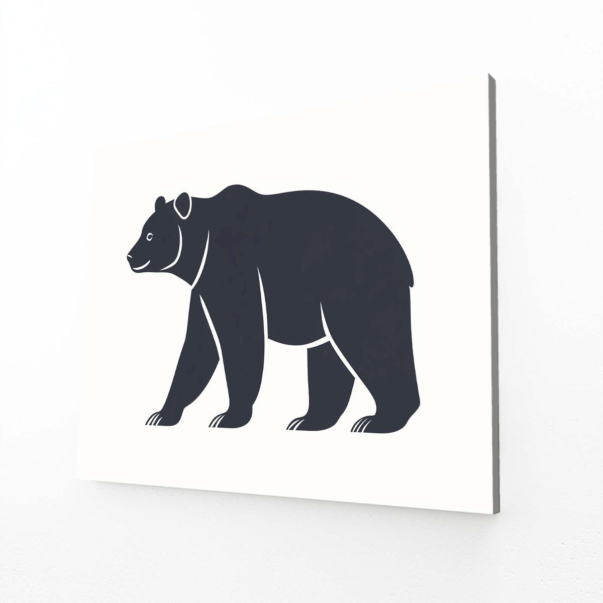Minimal Black Silhouette Bear Art — line canvas print, angled canvas view on white background