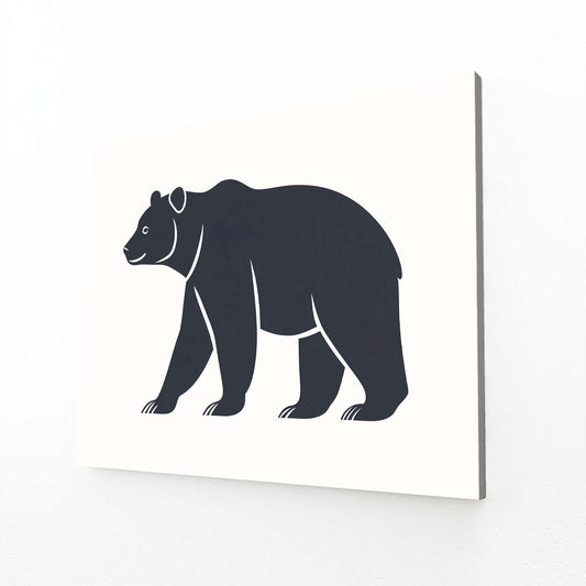 Minimal Black Silhouette Bear Art — line canvas print, angled canvas view on white background