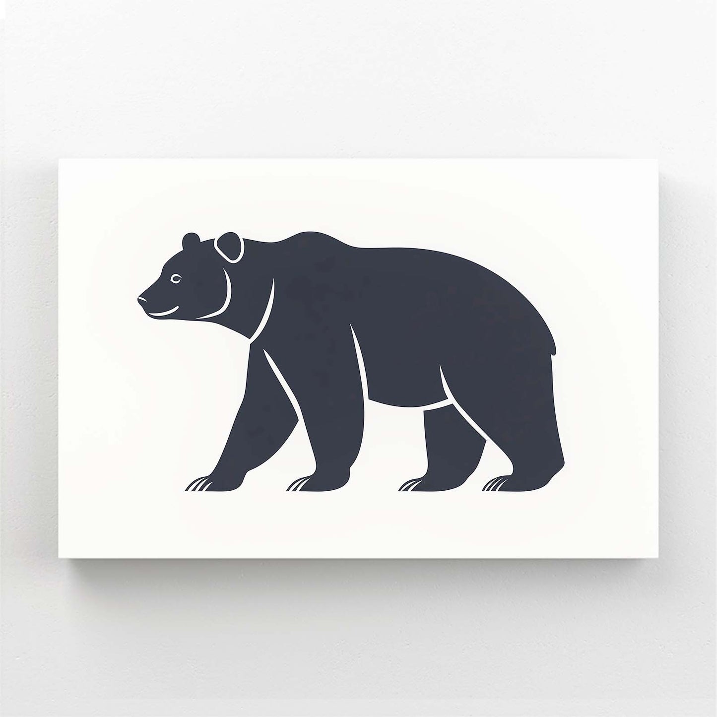 Minimal Black Silhouette Bear Art — line canvas print, angled canvas view on white background