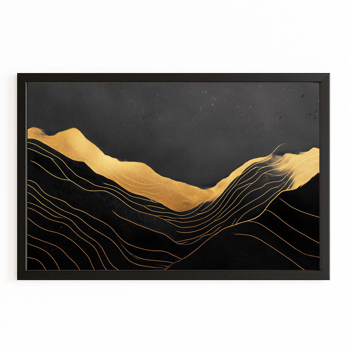 Minimal Dune Lines Gold Art – with Premium Black frame on white background