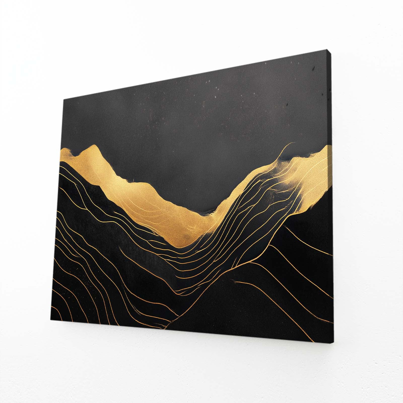 Minimal Dune Lines Gold Art – angled canvas view on white background