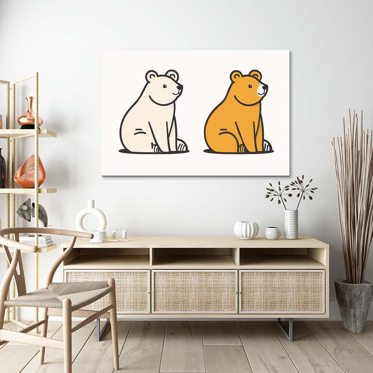 Minimal Duo Outline Bear Canvas — line canvas print, styled in a furnished interior