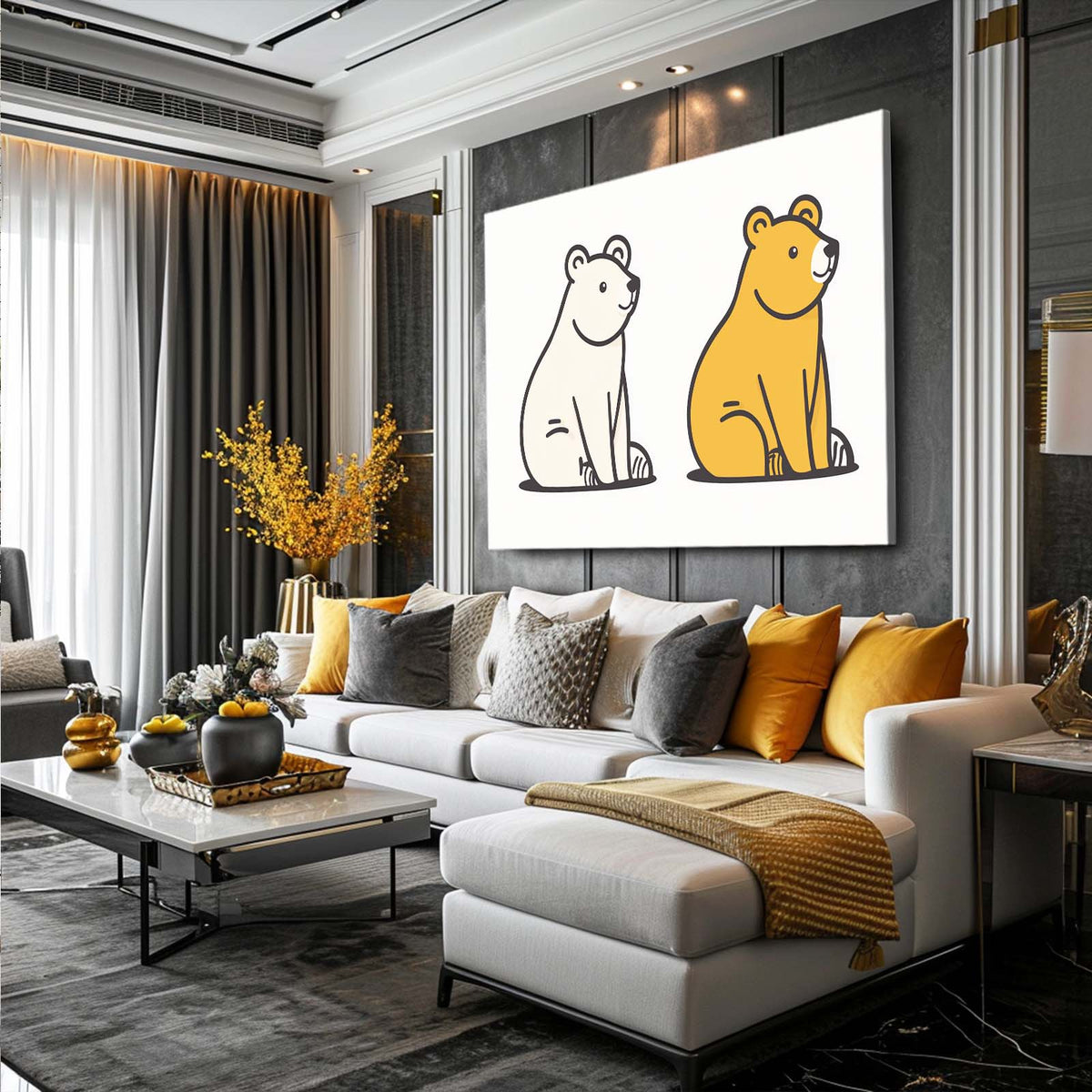 Minimal Duo Outline Bear Canvas — line canvas print, styled in a furnished interior