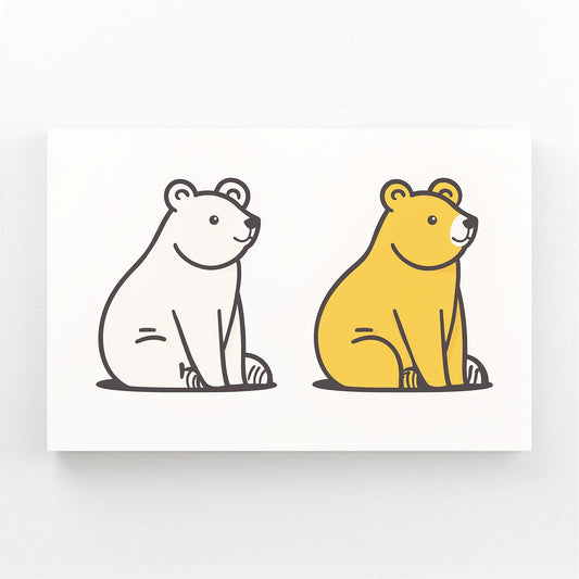 Minimal Duo Outline Bear Canvas — line canvas print, angled canvas view on white background