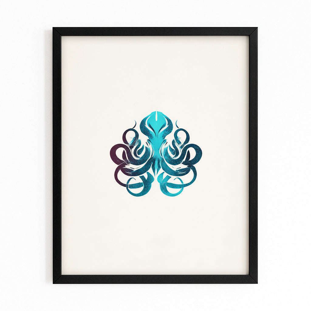 Minimal Emblem Octopus Wall Decor – with Premium Black frame on white background