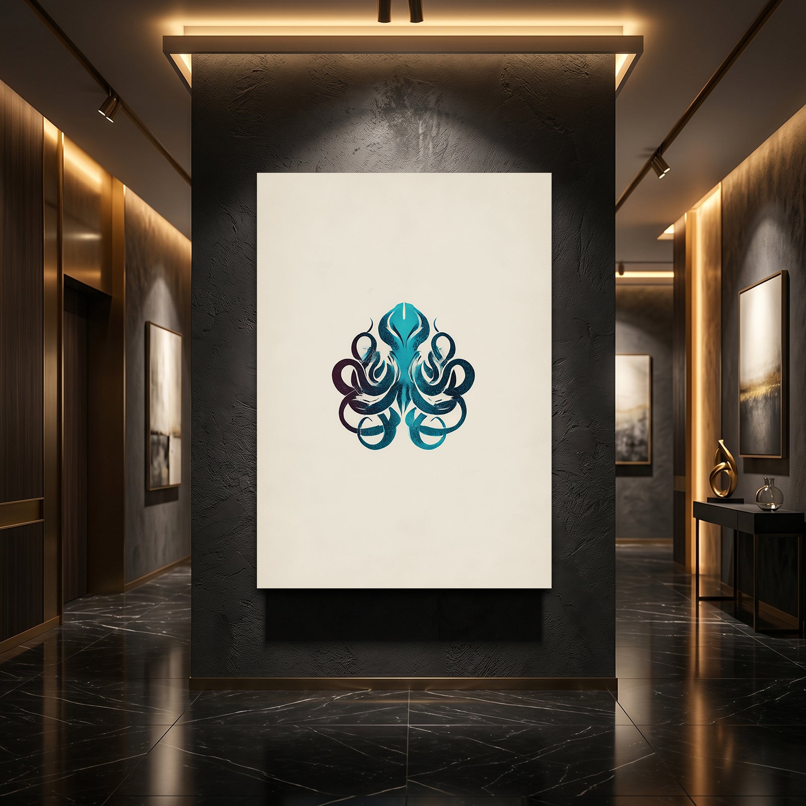 Minimal Emblem Octopus Wall Decor – styled in a furnished interior
