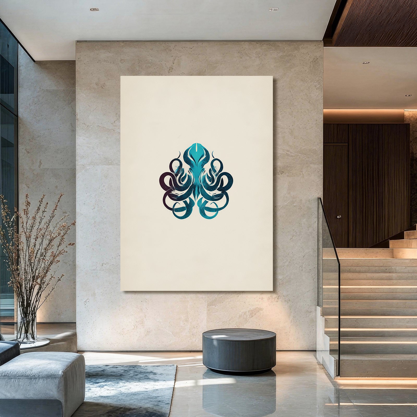 Minimal Emblem Octopus Wall Decor – styled in a furnished interior