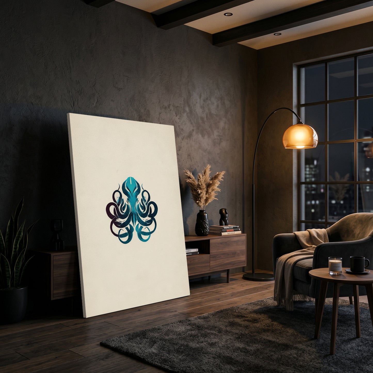 Minimal Emblem Octopus Wall Decor – styled in a furnished interior
