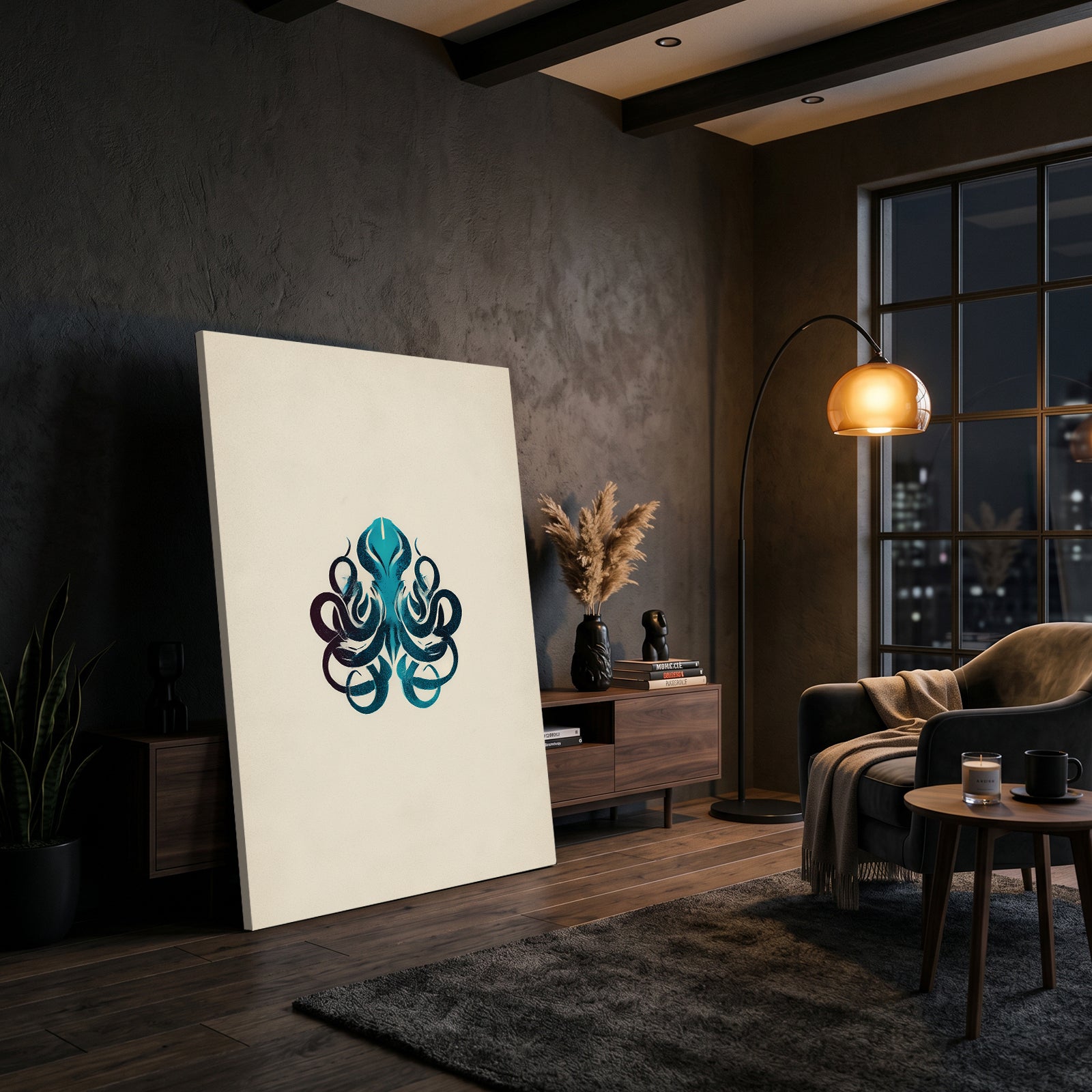 Minimal Emblem Octopus Wall Decor – styled in a furnished interior