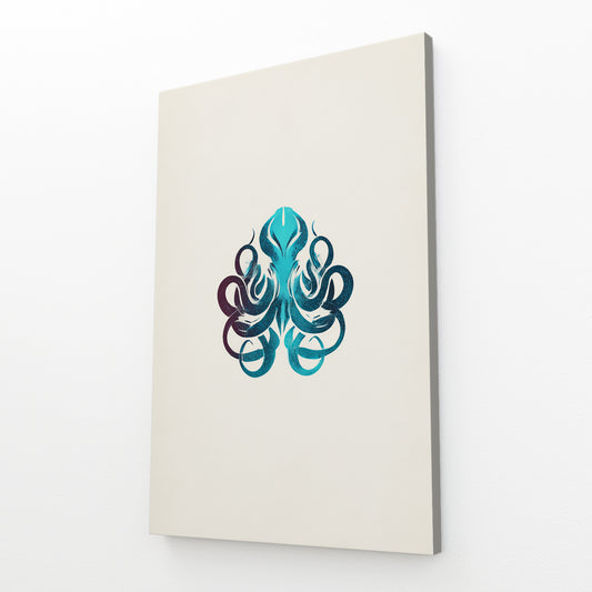 Minimal Emblem Octopus Wall Decor – angled canvas view on white background