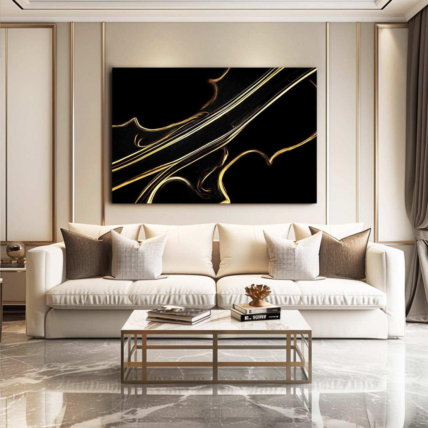 Minimal Gold Lines Prints – styled in a furnished interior