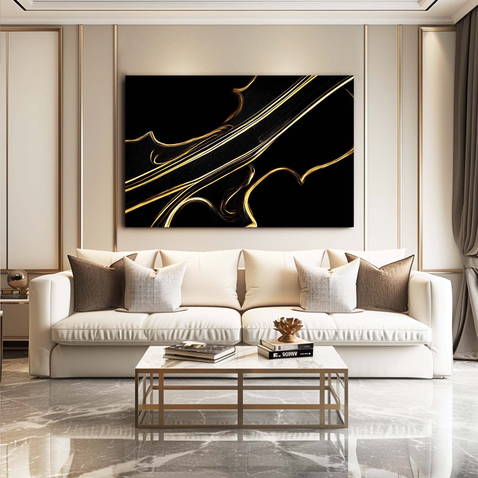 Minimal Gold Lines Prints – styled in a furnished interior