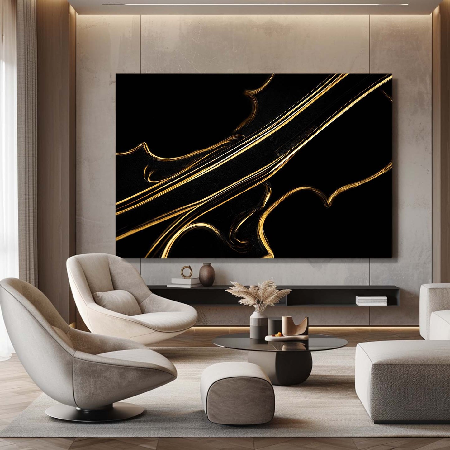 Minimal Gold Lines Prints – styled in a furnished interior