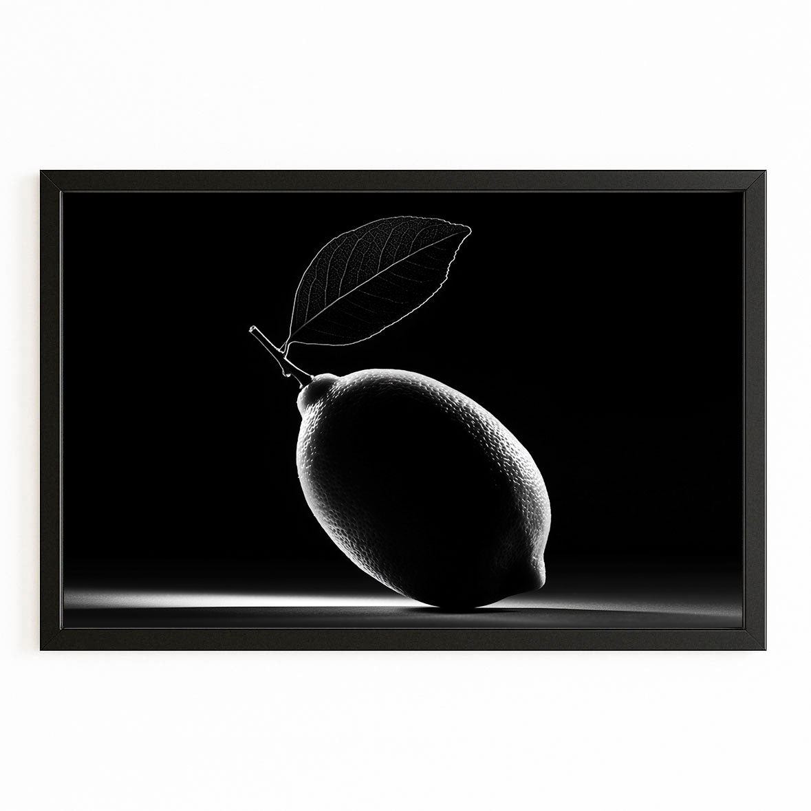 Minimal Lemon Black Fruit Canvas – with Premium Black frame on white background