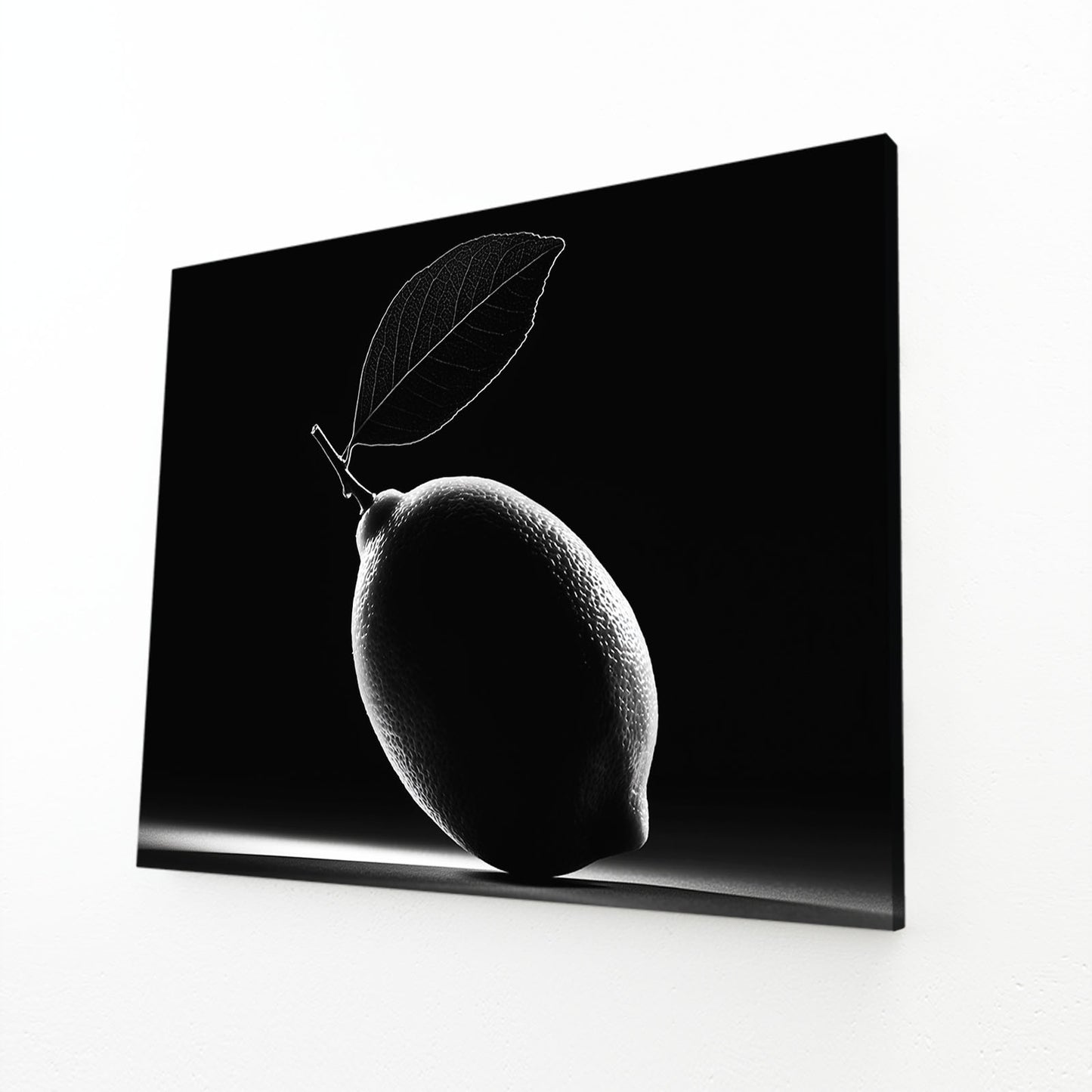 Minimal Lemon Black Fruit Canvas – angled canvas view on white background
