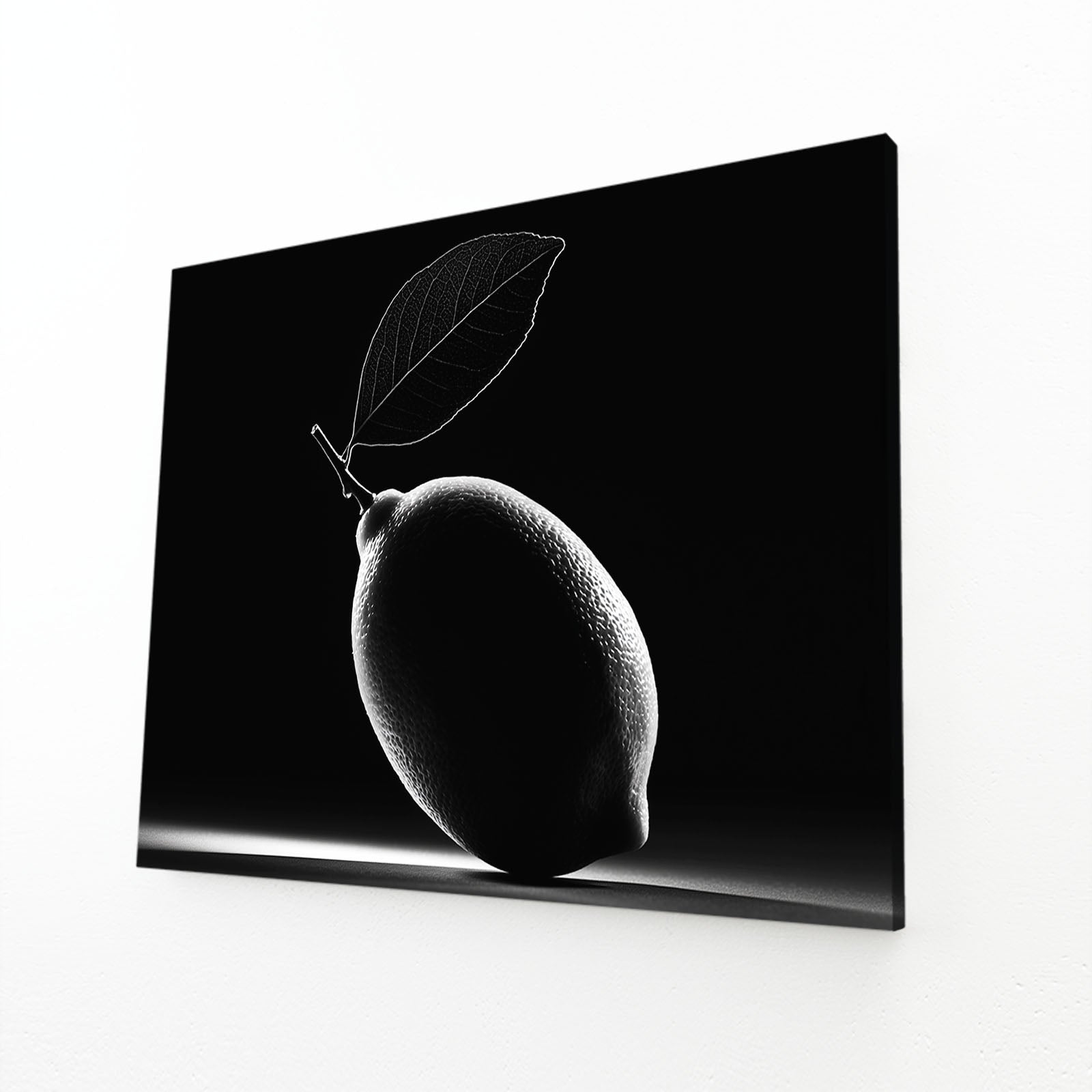 Minimal Lemon Black Fruit Canvas – angled canvas view on white background