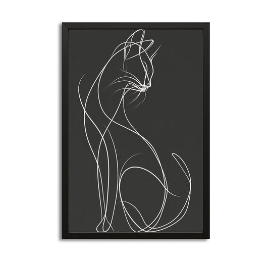 Minimal Line Cat Wall Art — black and white canvas print in gray tones, canvas print on white background