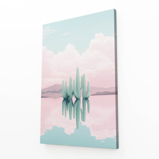 Minimal Mint Mirror Cactus Wall Decor – angled canvas view on white background