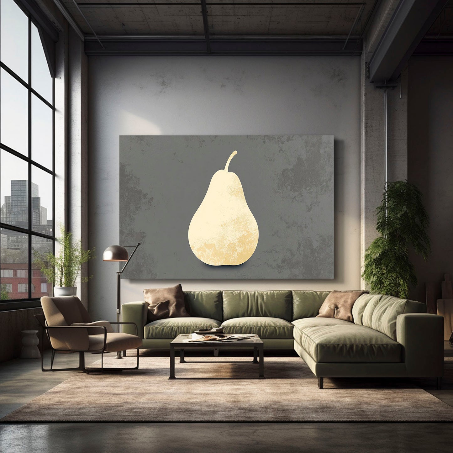 Minimal Pale Pear Fruit Canvas Art – styled in a furnished interior