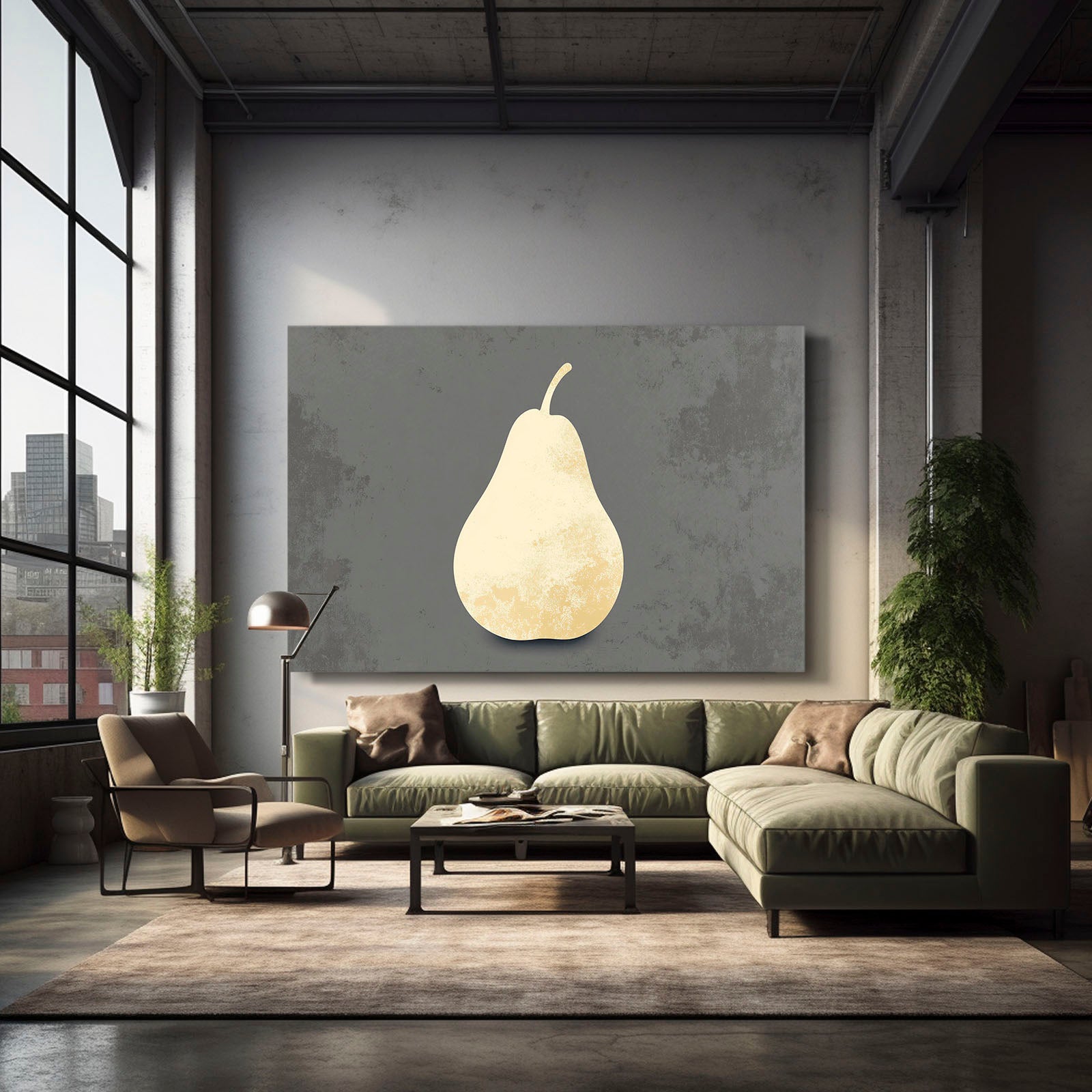 Minimal Pale Pear Fruit Canvas Art – styled in a furnished interior