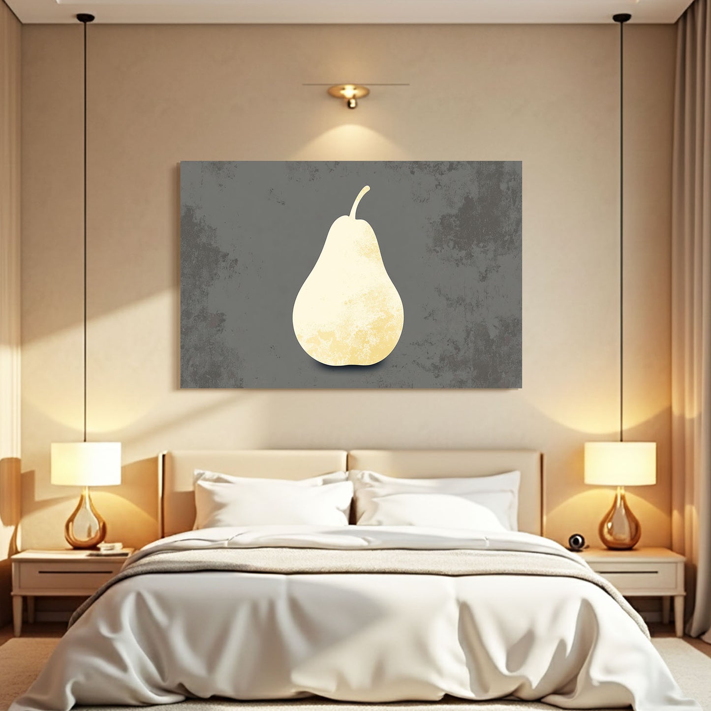 Minimal Pale Pear Fruit Canvas Art – styled in a furnished interior