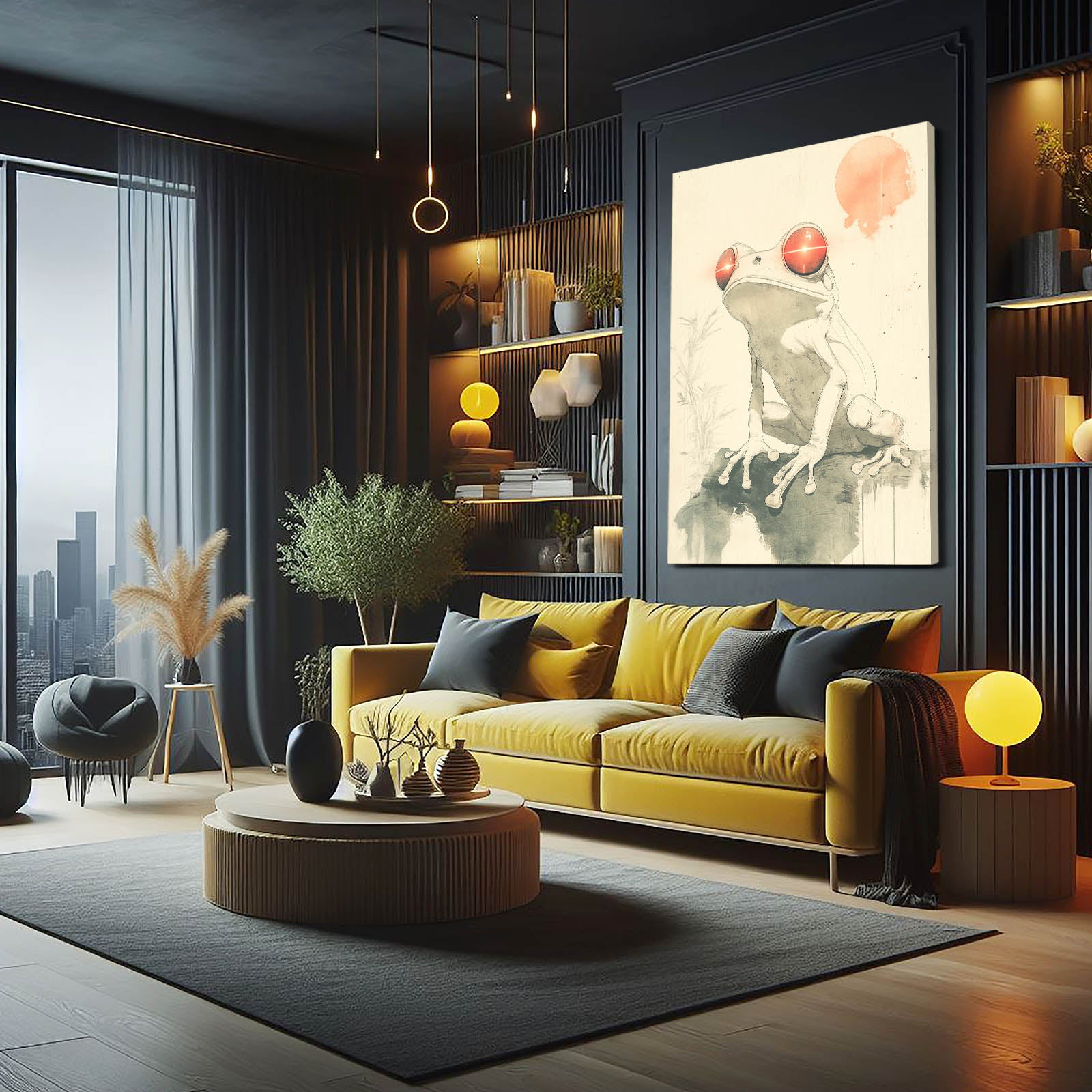 Minimal Peach Frog Prints – styled in a furnished interior