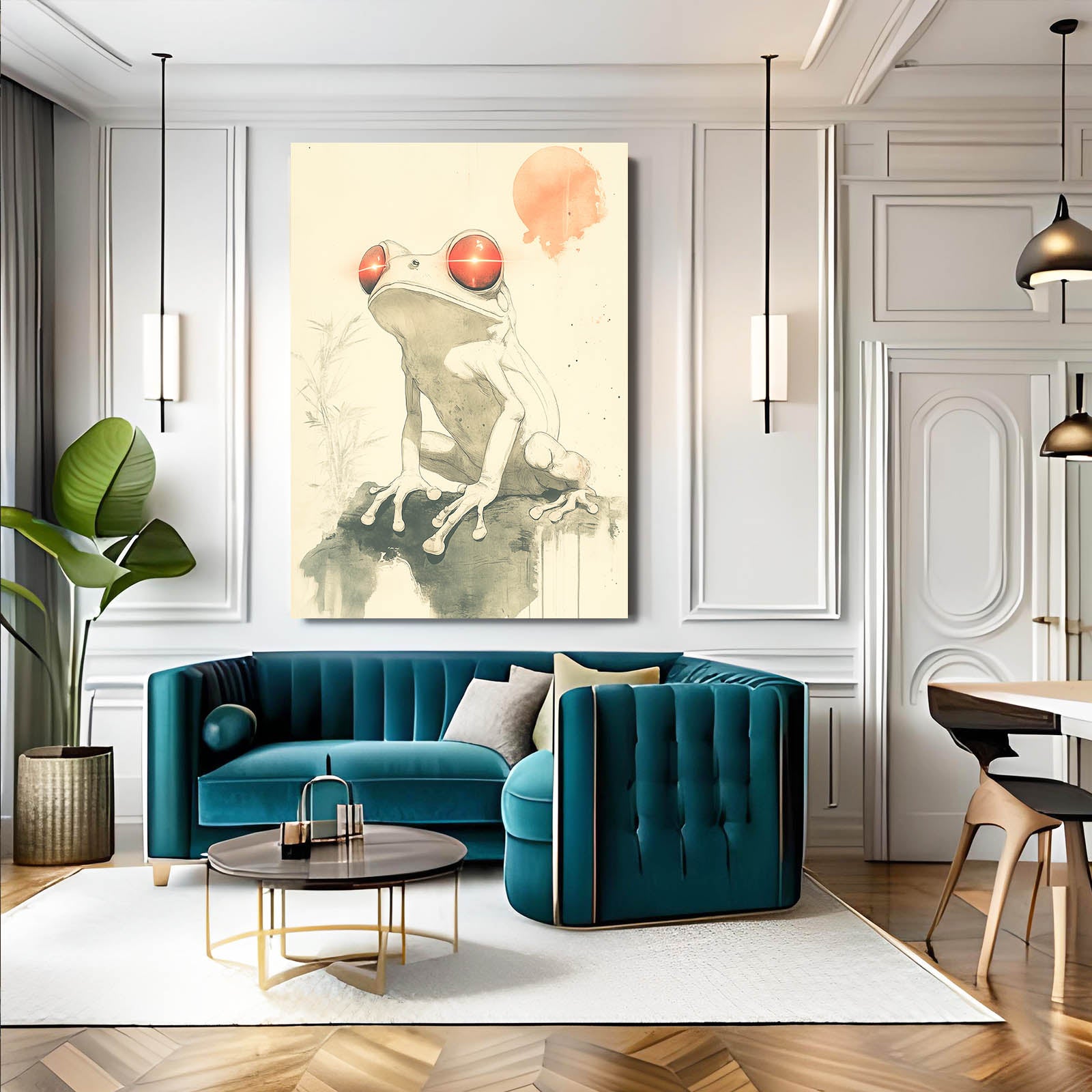 Minimal Peach Frog Prints – styled in a furnished interior