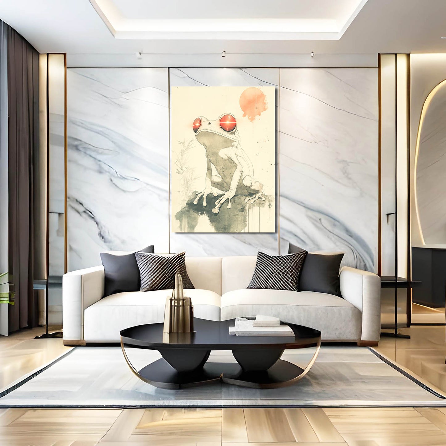 Minimal Peach Frog Prints – styled in a furnished interior