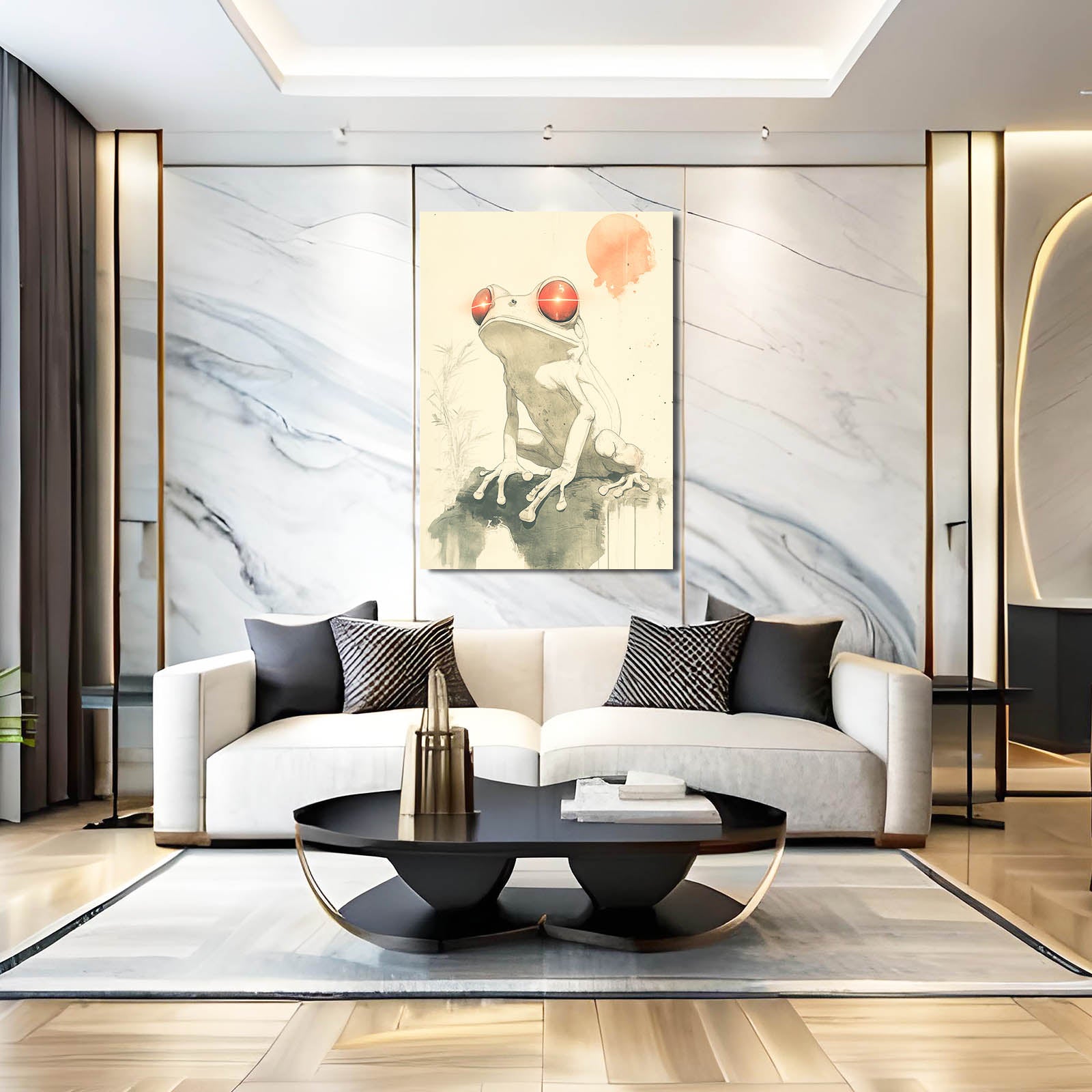 Minimal Peach Frog Prints – styled in a furnished interior