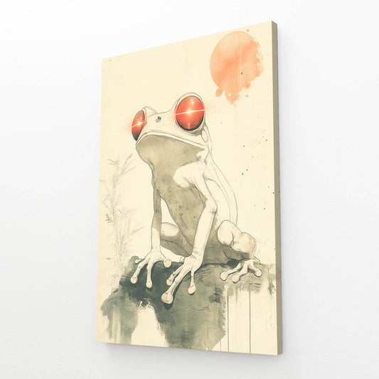 Minimal Peach Frog Prints – angled canvas view on white background