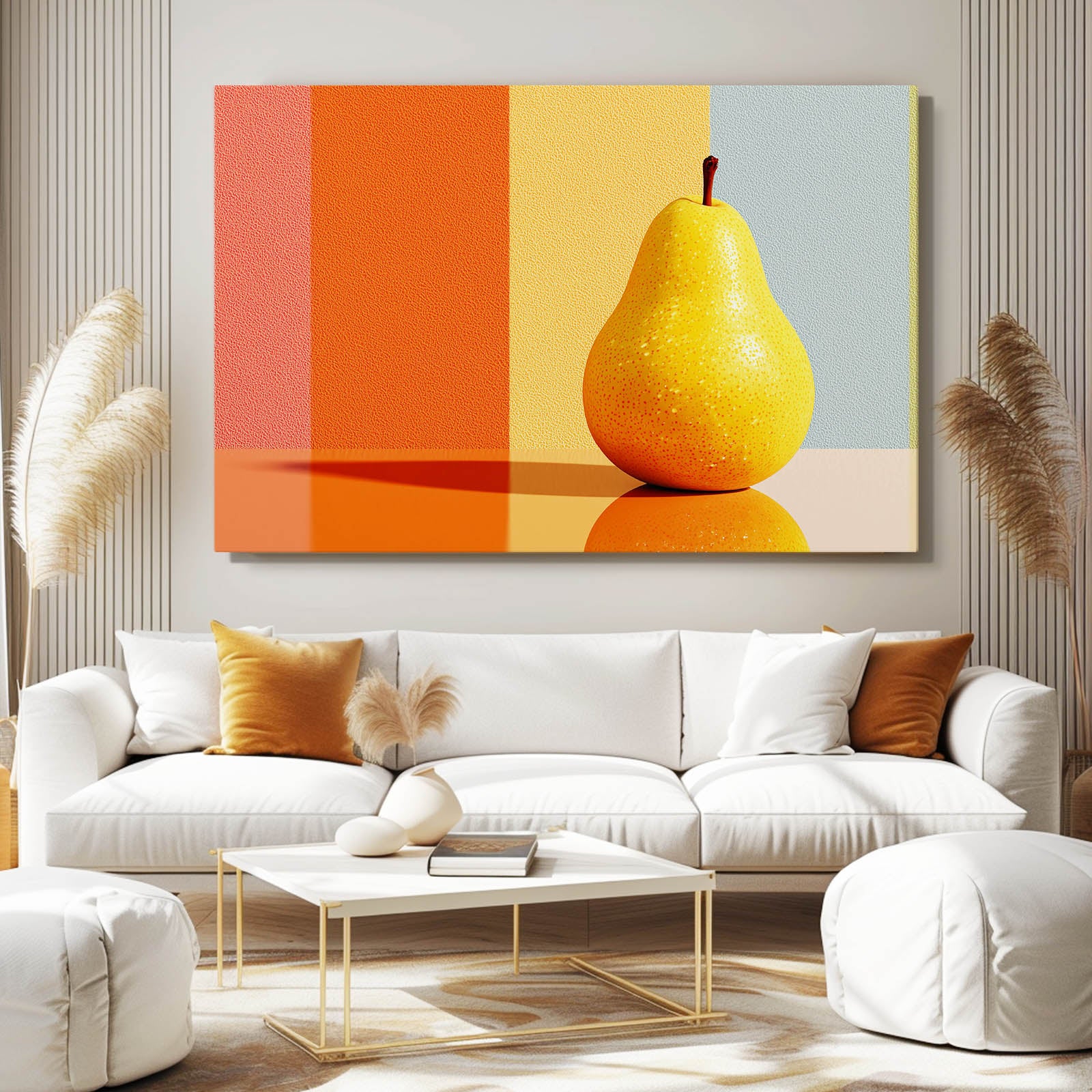 Minimal Pear Blocks Fruit Art – styled in a furnished interior